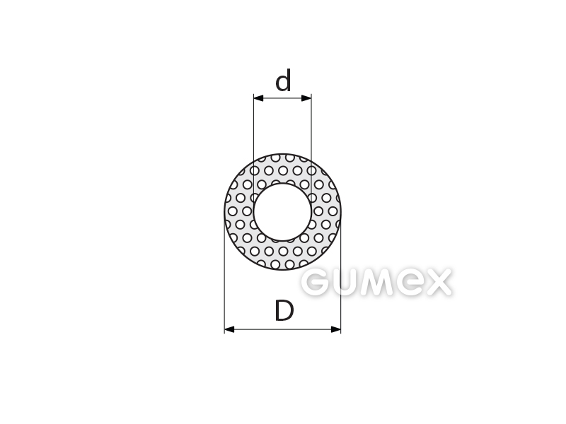 Rundes mikroporöses Profil, 20mm, Loch 6mm, 500kg/m3, EPDM, -30°C/+80°C, schwarz, 